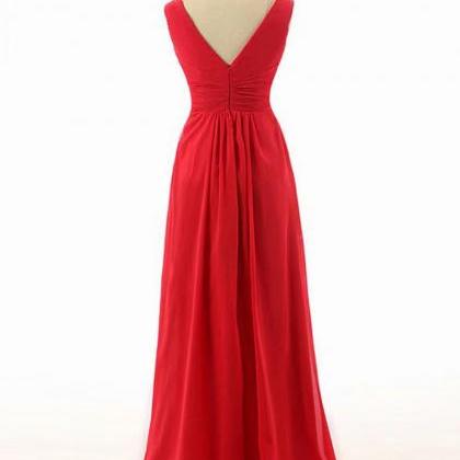 2019 Custom Made Chiffon Prom Dress,v Neck Red..