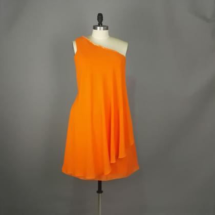 Simple Orange Homecoming Dresses, One Shoulder..