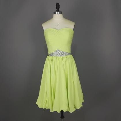 Light Green Beaded Short Prom Dresses, Strapless..