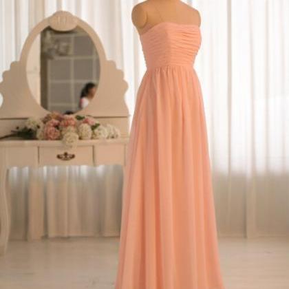 Coral Chiffon Ruched Strapless Straight-across..