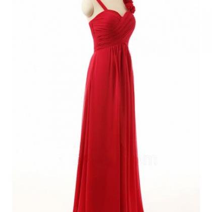 Red Prom Dresses With Floral Straps Sweetheart..