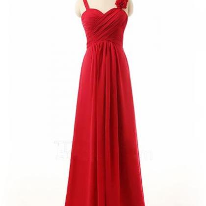 Red Prom Dresses With Floral Straps Sweetheart..
