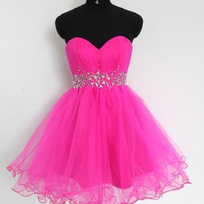 Pink Short Prom Dresses Rhinestones Sweetheart..