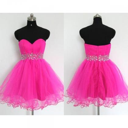 Pink Short Prom Dresses Rhinestones Sweetheart..