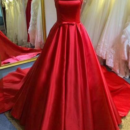 2016 Red Satin Wedding Dresses With Belt, Long..