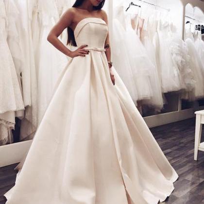 Elegant White A Line Prom Dresses, Floor Length..