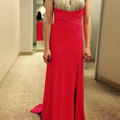Red Halter Keyhole Prom Dresses With Side..