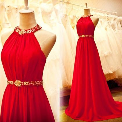 Stunning Court Train A Line Halter Red Beaded..