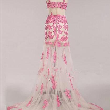 Charming Pink Mermaid Formal Dresses Lace..