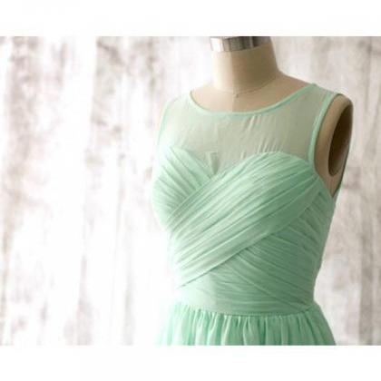 Lace Top A-line Floor-length Chiffon Dress Mint Green