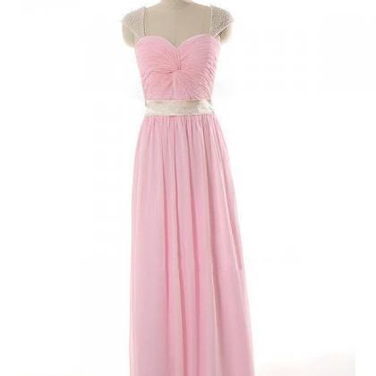 Pink Beaded Cap Sleeve Chiffon Bridesmaid Dresses,..