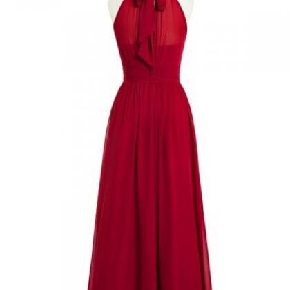 Stunning Halter Neckline Red Chiffon Bridesmaid..