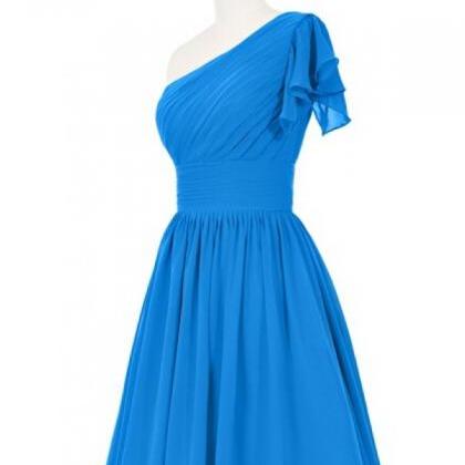 Light Blue One Shoulder Short Bridesmaid Dresses,..