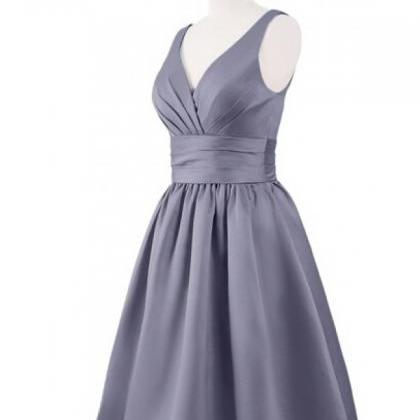 Simple Gray Satin Short Bridesmaid Dresses, Mint V..