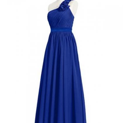 Floral One Shoulder Royal Blue Bridesmaid Dresses..