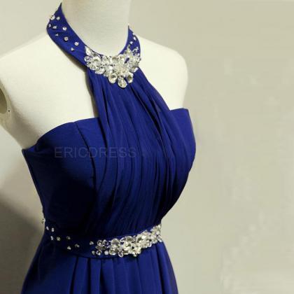 Elegant Long Royal Blue Prom Dresses Halter..