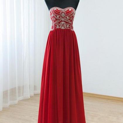 Long Elegant Red Prom Dresses Sweetheart..