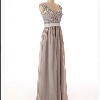 Elegant Long V Neck Gray Prom Dresses Long Chiffon..