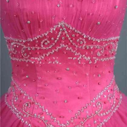 Pink Ball Gown Prom Dresses Beaded Ruched..