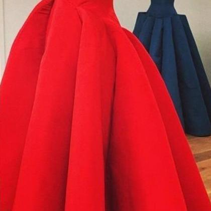 High Low Red Prom Gowns, Floor Length V Neck Satin..