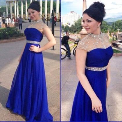 Charming Royal Blue Illusion Jewel Neckline Prom..