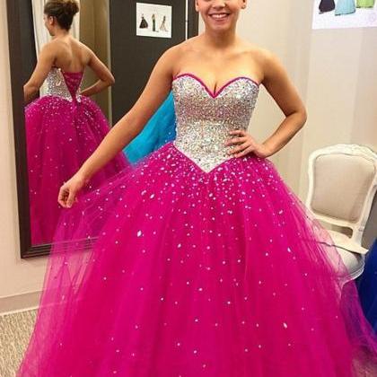 Sparkly Fuschia Prom Dresses Showcases Rhinestones..