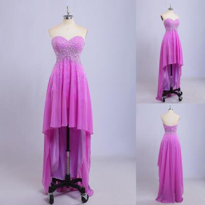 Pink Chiffon High Low Formal Dresses Featuring Ab..