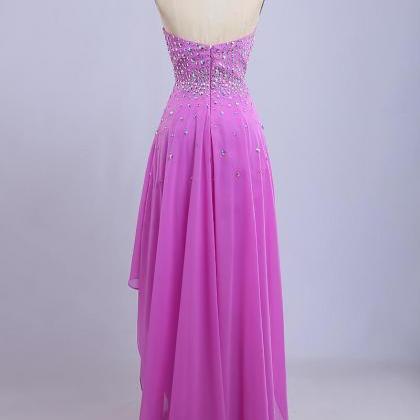 Pink Chiffon High Low Formal Dresses Featuring Ab..