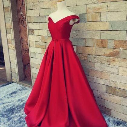 Red Satin A Line Formal Dresses Featuring Ruched..