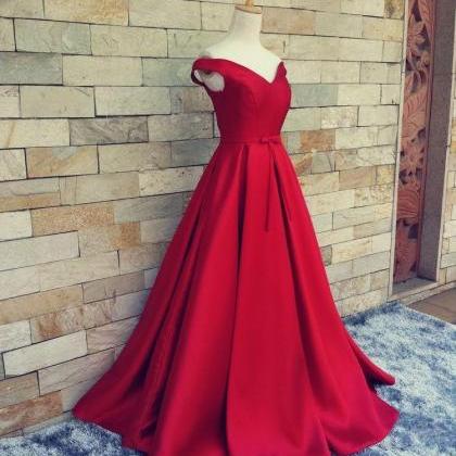 Red Satin A Line Formal Dresses Featuring Ruched..