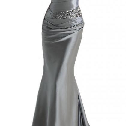 Gray Sweetheart Ruched Beaded Satin..