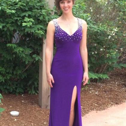 Charming Floor Length Purple Chiffon Prom Dresses..