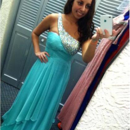 Light Blue A Line Prom Gowns With Beaded One..
