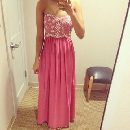 Long Pink Prom Dresses Featuring Rhinestones..