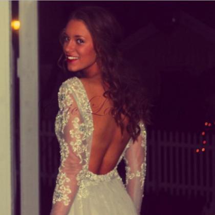 Sexy Backless Long Sleeve Prom Dresses Chiffon..