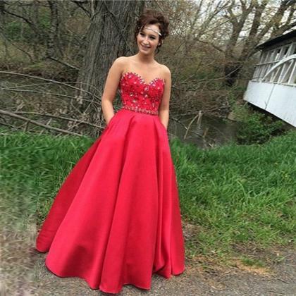 Pretty Satin Red Sparkle A Line Prom Gowns, Red..