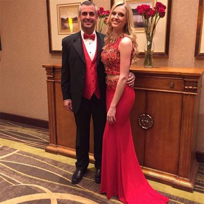 Pretty Chiffon Red Sparkle Beaded Prom Gowns, Two..