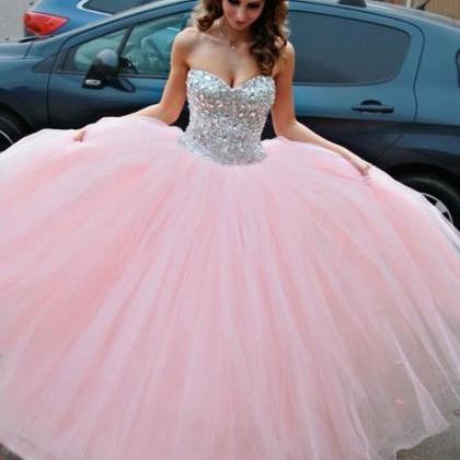 Sparkly Tulle Pink Sparkle Ball Gown Prom Gowns,..