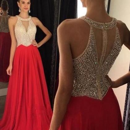 Brilliant Chiffon Red A Line Prom Gowns, Red Prom..