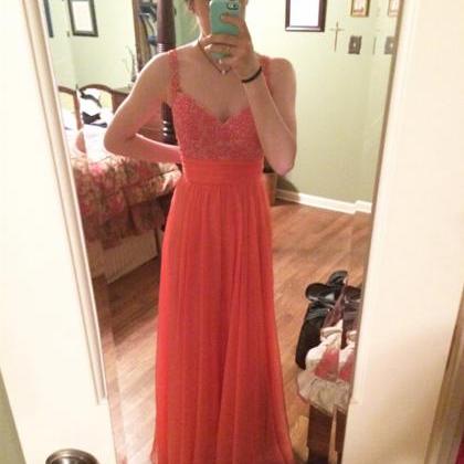 Charming Chiffon Coral A Line Prom Gowns, Coral..