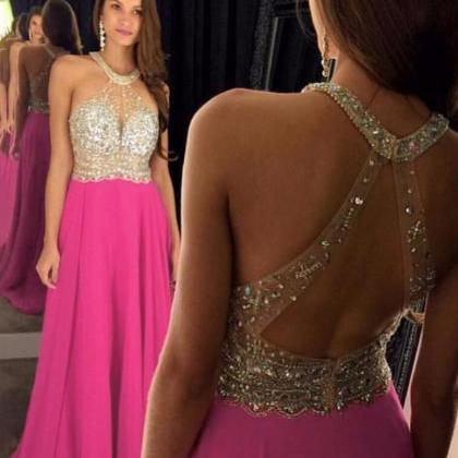 Charming Chiffon Pink A Line Prom Gowns, Pink..