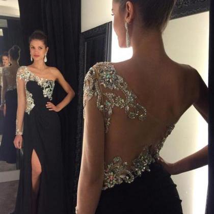 black evening gown with rhinestones