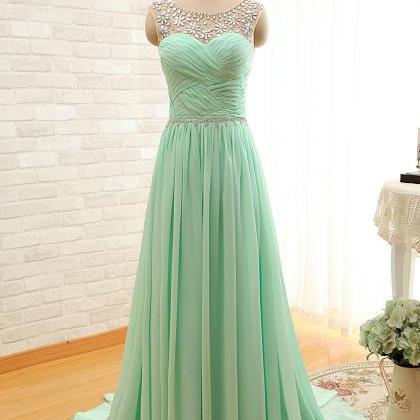 Elegant Sheer Neck Mint Green Bridesmaid Dresses, Beautiful Floor ...