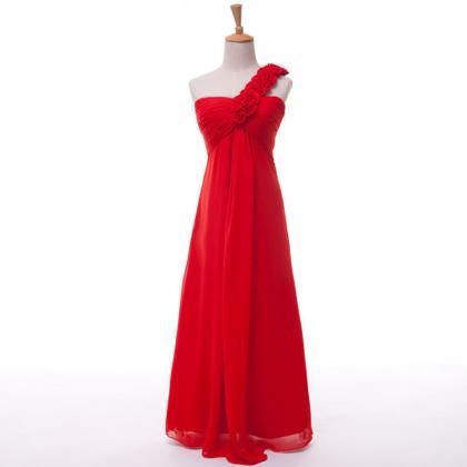 Charming Red Chiffon Floral One Shoulder..