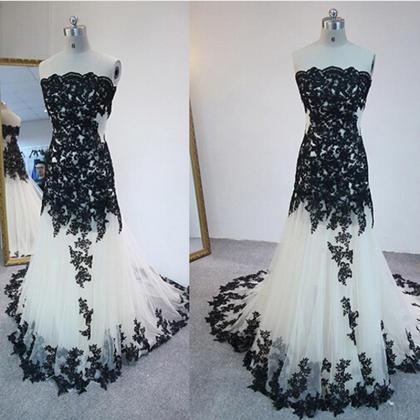 White Floor Length Lace Applique Tulle Sheath Prom..