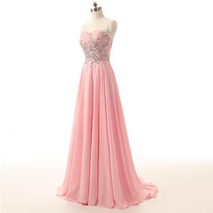 Pink Floor Length Chiffon A-Line Evening Dress Featuring Ruched ...