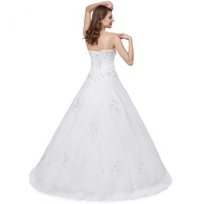 Vintage White Sweetheart Beaded Prom Dresses Long..