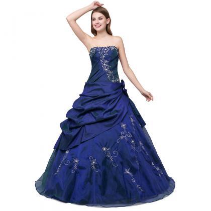 Charming Floor Length Navy Blue Taffeta Prom Gown..