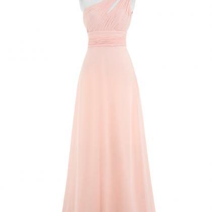 One Shoulder Pink Bridesmaid Dresse..