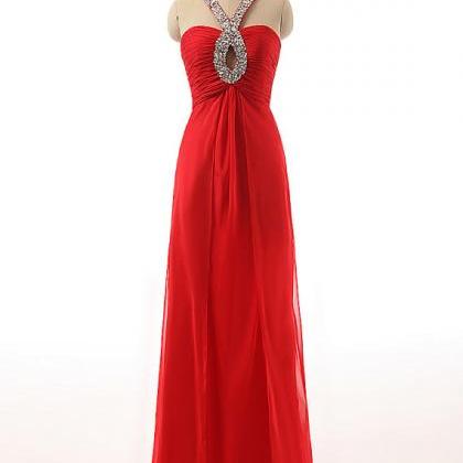 Red Long Keyhole Beaded Prom Dresses Featuring..